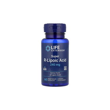 Life Extension Super R-Lipoic Acid 240 mg, 60 vegetarian capsules—an antioxidant dietary supplement for cardiovascular health.